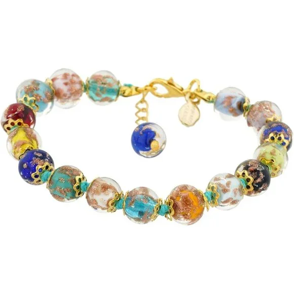 Murano Bracelet - Italian Multicolor Sommerso Sparkling Beads Handmade Blown Gla - Picture 2 of 7